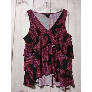 D.F.A New York Shirt Junior Extra Large Sleeveless Ruffle VNECK Y2K